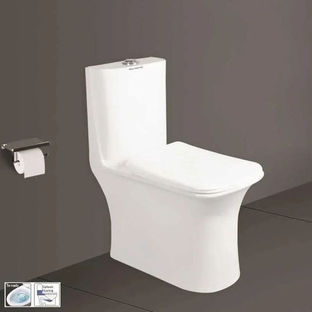 Ceramic One Piece Toilet Seat Color White Trap Type P Trap Aesthetic Style Sleek Bowl Mounting On Wall Flushing System - Image 1