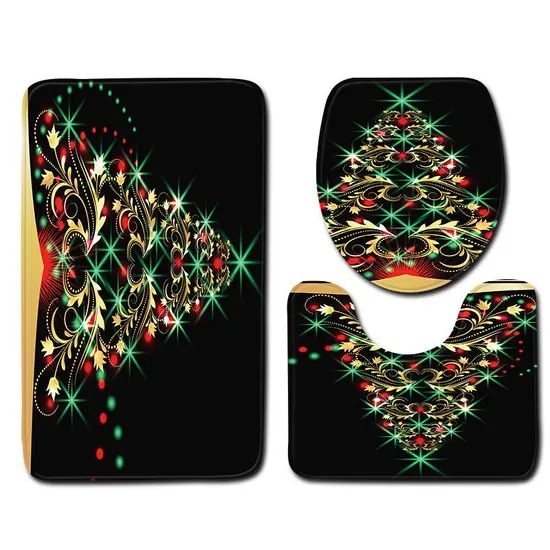 Christmas Bath Rug Set 3 Pieces Bathroom Mats Set Origin China Design Kilim Thickness 4cm Technics Printed Feature - Image 4