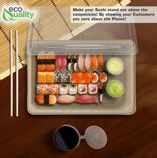 Disposable Food Tray Container Friendly Sugarcane Bagasse Disposable Sushi Tray - Image 2