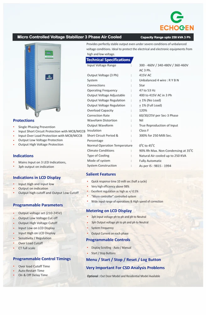Echogen 3 KVA Servo Voltage Stabilizer Power 3 KVA Brand Echogen Capacity 3 KVA Current 12 Amp Phase Single Phase Cooling Type Air - Image 6