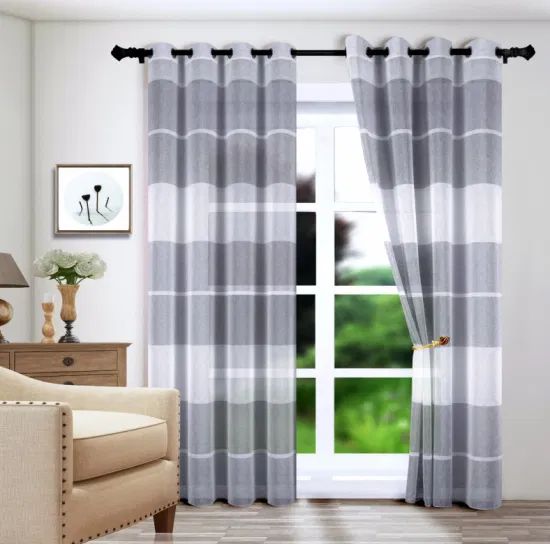 100% Polyester Yarn-Dyed Linen Look Curtain - Image 1