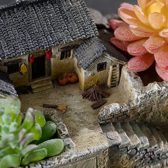 Miniature Farm Aquarium Landscape Resin Craft Waterproof with LED Light Home Decor - Image 5