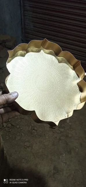 Golden Pooja Thali, For Home Weight 30g Form Ingots Color Golden Finishing Polished Usage/Application Home Material Aluminum, - Image 1