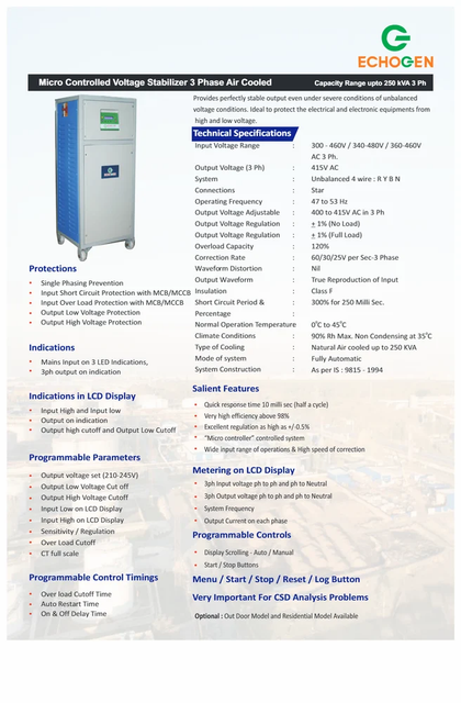 Three Phase ECHOGEN 15 Kva Oil Cooled Servo Stabilizer Phase Three Phase Power Rating 15 Kva Load capacity 20 KVA Stabilizer Bypass - Image 9