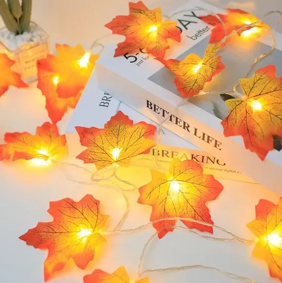 Custom Gold Maple Garland Vine Falling Leaves Halloween Christmas LED String Light - Image 2