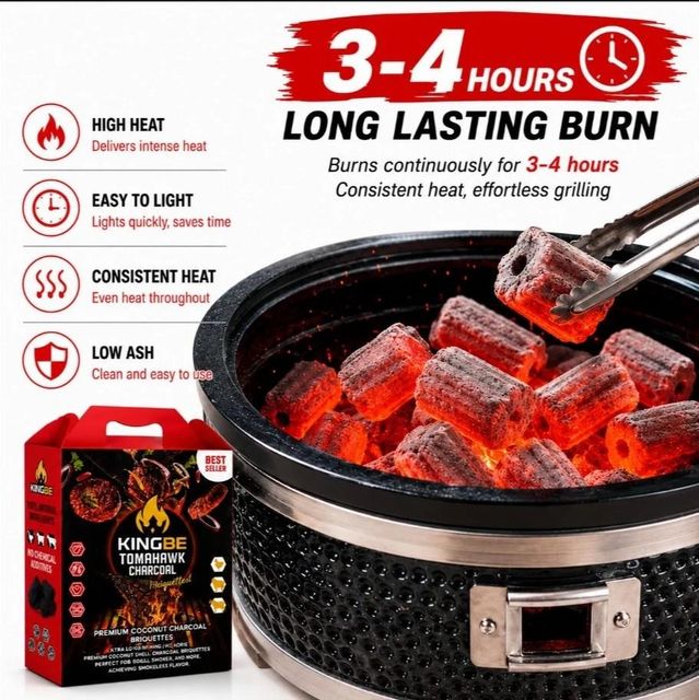 Tomahawk Premium Charcoal Briquette for Steak, BBQ & Grilling (Long-Burning, Low-Smoke, OEM) - Image 3