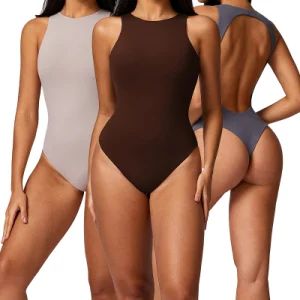 Wholesale Factory Women's Tummy Control Body Shaping Bodysuit High Neck Body Shaping Garment Sleeveless Hollow Beautiful Back Thong Tight Yoga Wear - Image 1