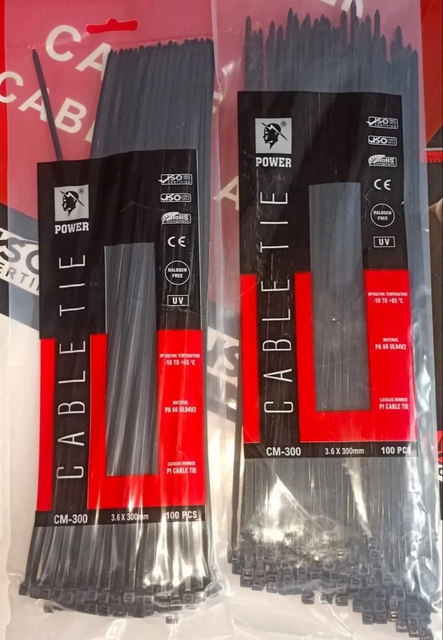 Black Power CM-300 Nylon Cable Tie Brand Power Color Black Length 200 mm Model Number CM-300 Packaging Type Pack Pack Contains 100 - Image 1