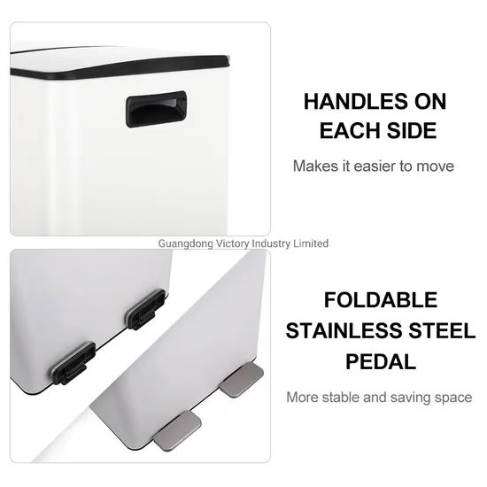 60L 2-Compartment Pedal Trash Can Stainless Steel Pedal Trash Can Foot Step Garbage Recycle Dustbin - Image 5