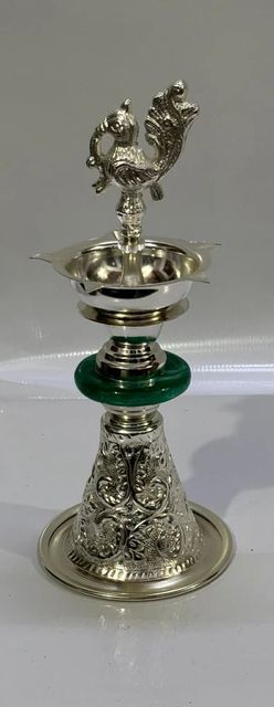 Aluminium Kerala Deep Color Silver Occasion Diwali Pack Size 1 Piece Lighting Type Oil Diya Shape Peacock Size/Diameter 26 - Image 1