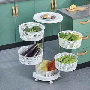 Plastic Kitchen Storage Cart 5-Layer Rotating Food Storage Rack - Image 1