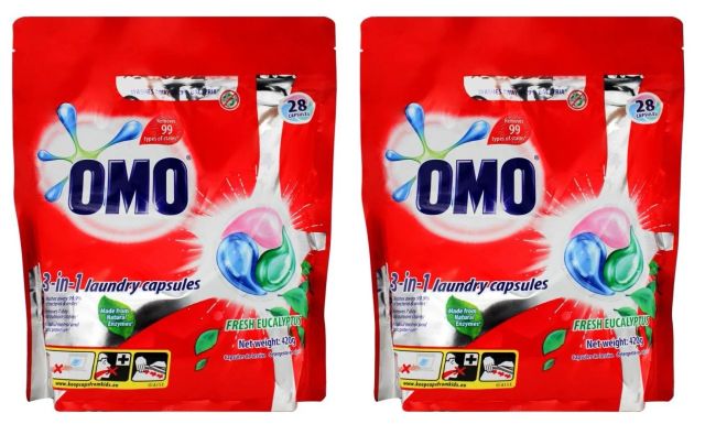 56 x OMO 3-IN-1 LAUNDRY CAPSULES FRESH EUCALYPTUS FRONT & TOP LOADER NEW (2xPk28 - Image 2