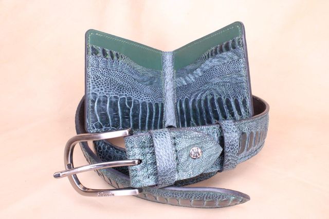 Luxury Ostrich Leg Leather Wallet & Belt Set - Image 4