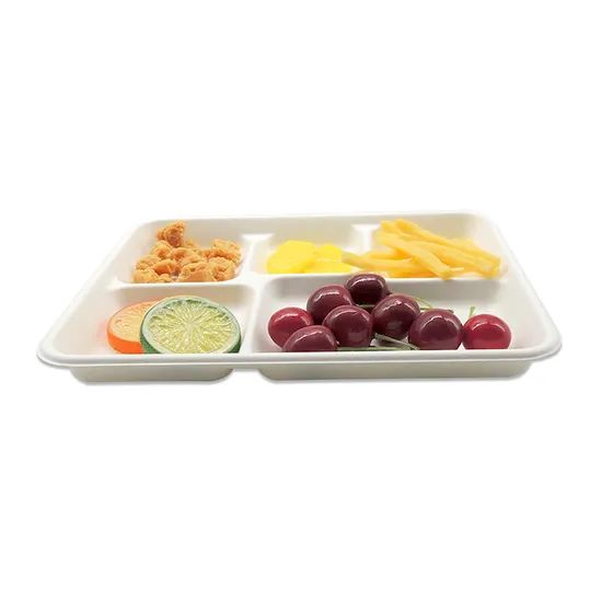 Hot Sale Rectangle 5-Compartment Plates Sugarcane Bagasse Food Tray - Image 2