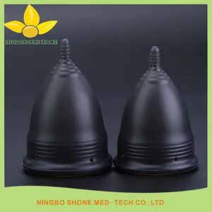 Black Silicone Menstrual Cup Age Female Origin China Usage Built-in Folded Unfolded Trademark SHONE Model NO. SH-MC Warranty 3 Years - Image 1