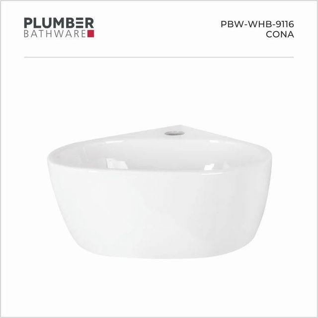 Cona Wall Hung Basin Color White Size 365 x 360 x 145mm Mount Type Wall Mounted Model Number PBW WHB 9116 Product Brand Plumber - Image 1