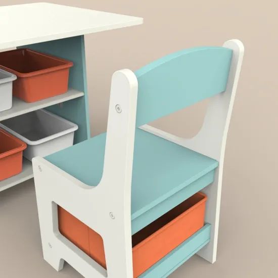 Kids Wooden Table and Chair with Fabric Foldable Storage Boxes - Image 4