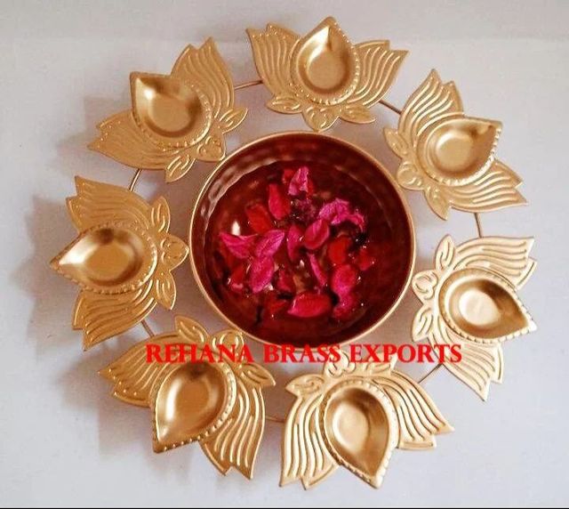 Brass Lotus Urli Shape Round Color Golden Diameter 14 INCH Depth 2 To 3 inch Design Lotus Shape Material Mild Steel Finish Antique - Image 7