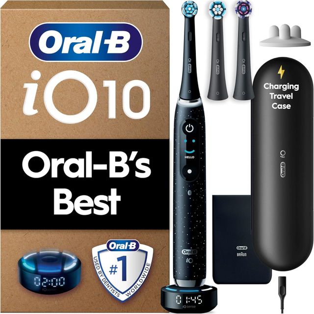 Oral-B iO10 Electric Toothbrush for Adults 1 handle, Cosmic Black 3 brush heads, charging travel case - Image 3