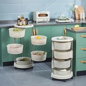 Plastic Kitchen Storage Cart 5-Layer Rotating Food Storage Rack - Image 2