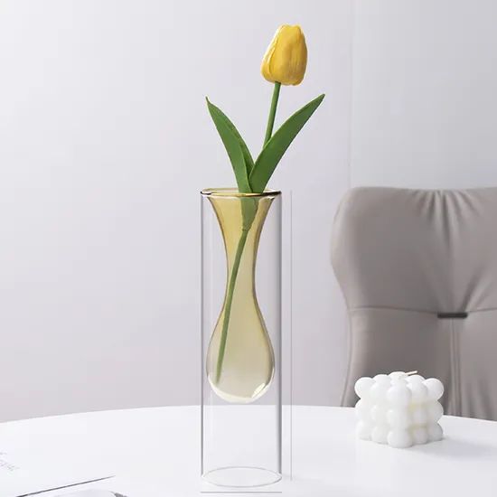 Double Wall Galss Flower Pot with Color Inner Creative Glass Vase - Image 6