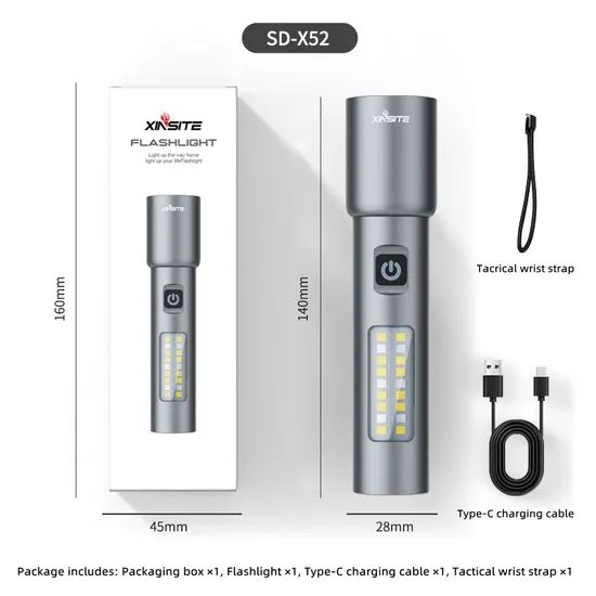 Multi-Function LED White Laser Flashlight Rechargeable Telescopic Zoom & Side Work Lights - Image 6