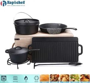 Pre-Seasoned Outdoor Camp Cookware Set Cast Iron Dutch Oven Color Black Origin China Model NO. HPDO01 Cover With cover Feature Non-Stick - Image 1