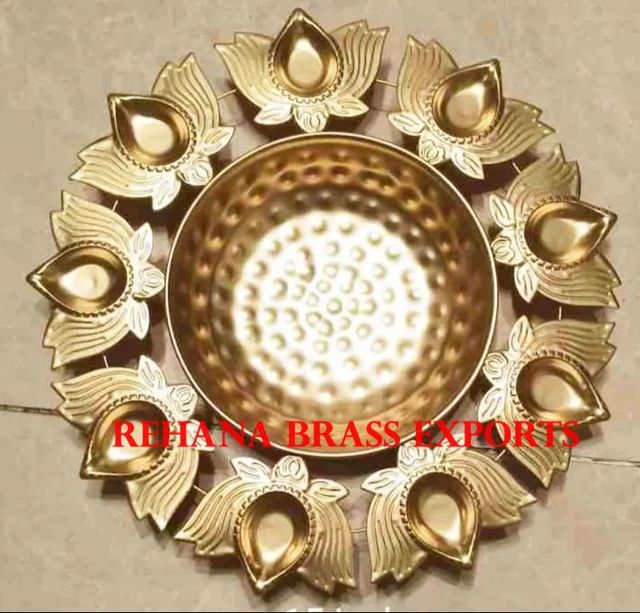 Brass Lotus Urli Shape Round Color Golden Diameter 14 INCH Depth 2 To 3 inch Design Lotus Shape Material Mild Steel Finish Antique - Image 2