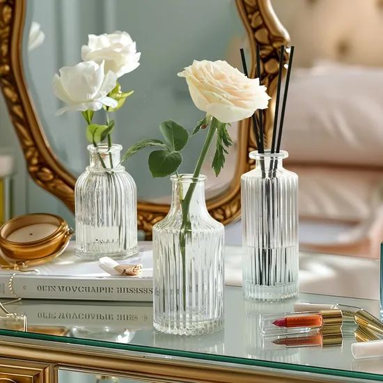 Vintage Mini Ribbed Vases Glass Vases Set - Image 3