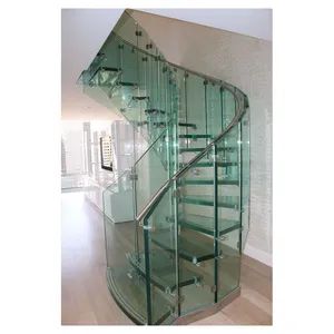 Glass Tread Spiral / Curved Staircase Round Spiral Stairs with Glass Railing - Image 2
