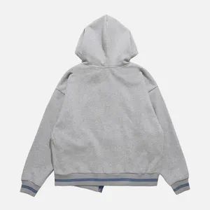 High Quality Warm Fleece Star Patchwork Irregular Zip Hoody - Image 3