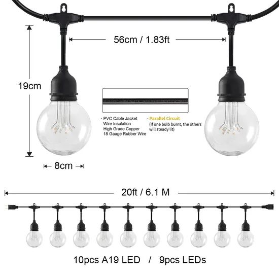 LED Colorful Light String Warm White Christmas Decorative G125 LED String Light - Image 2