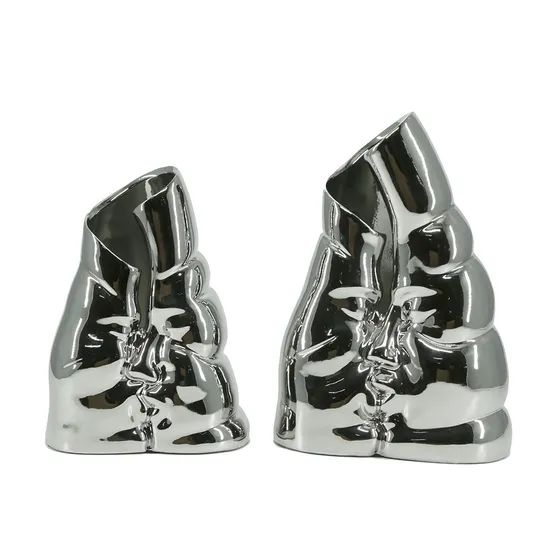New Luxury Electroplated Silver Ceramic Metal Crafts Hotel Home Decoration Ornaments Vase - Image 1