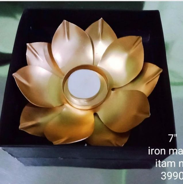 Golden Decorative Metal Diya Lotus Color Golden Finish Golden Material Metal Design Lotus shape Occasion Candle - Image 3