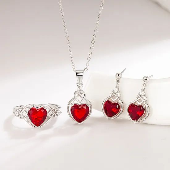 3PCS Love Heart Necklace Earrings Rings Wedding Bridal Matching Crystal Jewelry Set - Image 6