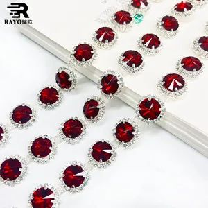 Extremely Brilliant Red Rhinestone Chain Round Shape for DIY Crafts Diamond Around Shiny Stone Wedding Party Decoration - Image 3