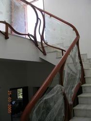 Tinted Glass Staircase Material Mahogany Wood Clad Over Steel Finish Acid Etched And Tinted Glass - Image 1