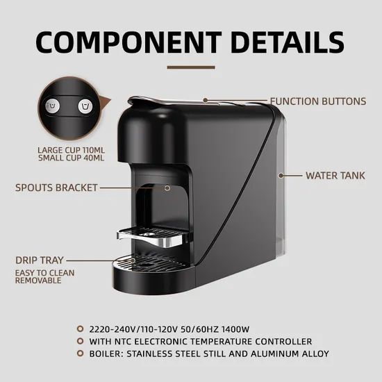 Home Nespresso Capsule Coffee Machine Coffee Maker 1400W 1L Water Tank Convenient - Image 2