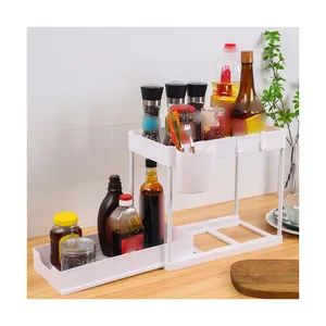 Kitchen Storage Rack 2 Tier Under Sink Organizer with Metal Holders and Racks - Image 3