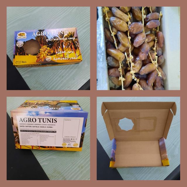 DEGLET NOUR BRANCHED DATES Box of 1 kg HS CODE 08041000 - Image 1