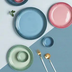 Classic Ceramic Round Dessert Plate Dishes Gradient Tableware Dinnerware - Image 4