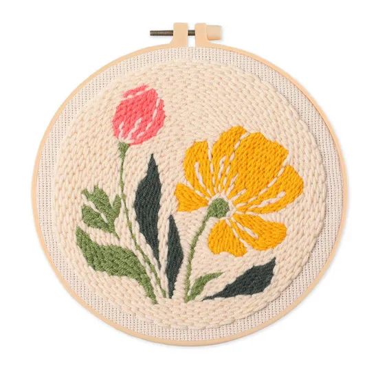 DIY Handwork Embroidery Hoop Kit with Flower Embroidery Threads & Punch Needle Sewing & Weaving Toys - Image 3