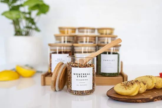 Kitchen Storage Glass Jars Set Spice Container with Bamboo Lid - Image 3