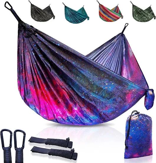 Tree Ropes and Carabiners Lightweight Parachute Nylon Portable Camping Hammock - Image 1