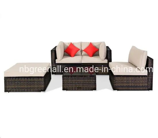 All Weather 5PCS Poolside Outdoor Garden Rattan Wicker Furniture Set Sofa - Image 2