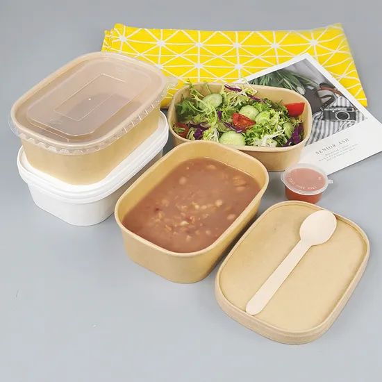 Rectangular Paper Bowl White Costom Logo Kraft Paper Bowl with Paper Lid - Image 2