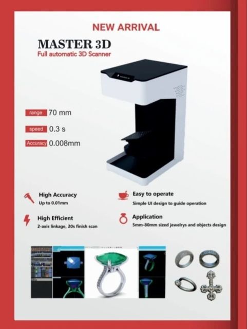 Master 3D Scanner. FOV: 80*60mm Resolution 0.06mm Resolution: 0.06mm Raster: DLP 1280*1080; Target Size Range 5-80mm Measurement Accuracy - Image 2