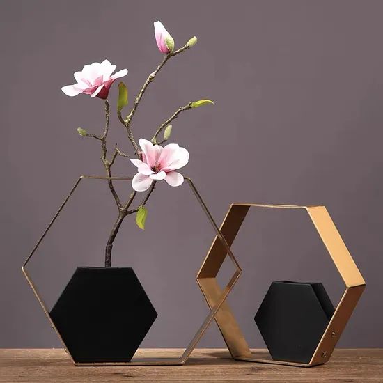 Luxury Gold Metal-Crafts Black Marble Vase Border for Desktop Home Decoration - Image 4