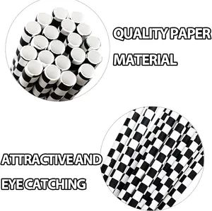 Paper Straws Racing Car Straws Black and White Checkered Drinking Straws for Racing Birthday Party Decorations - Image 2