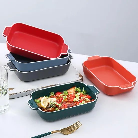 Rectangular Bakeware Set Porcelain Baking Dishes Ceramic Bakeware Plates Baking Round Bowl for Kitchen Custom Green Color - Image 1